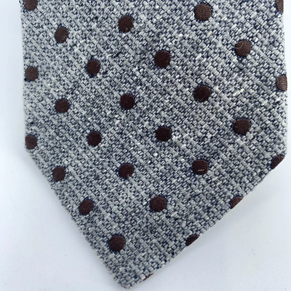 Eton Tie Mens One Size Gray Brown Polka‎ Dot Silk Classic Necktie Italy Made